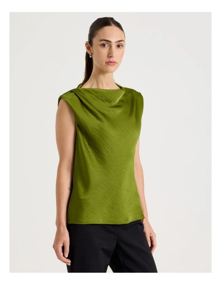 Sleeveless Poly Satin Top in Chartreuse image 4
