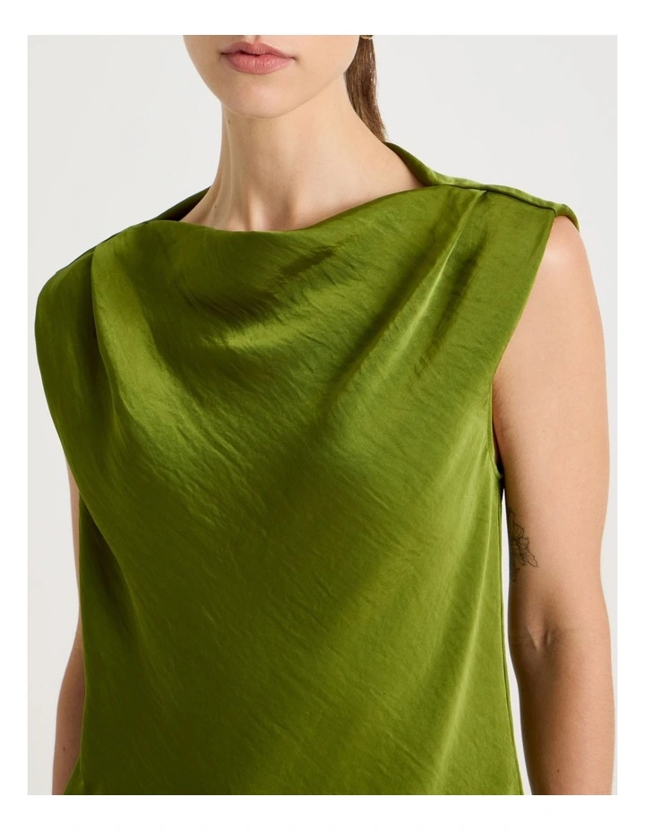 Sleeveless Poly Satin Top in Chartreuse image 6