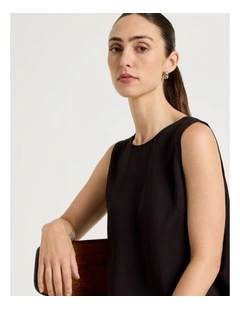 Sleeveless Viscose Twill Top in Black