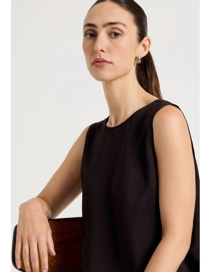 Sleeveless Viscose Twill Top in Black image 1