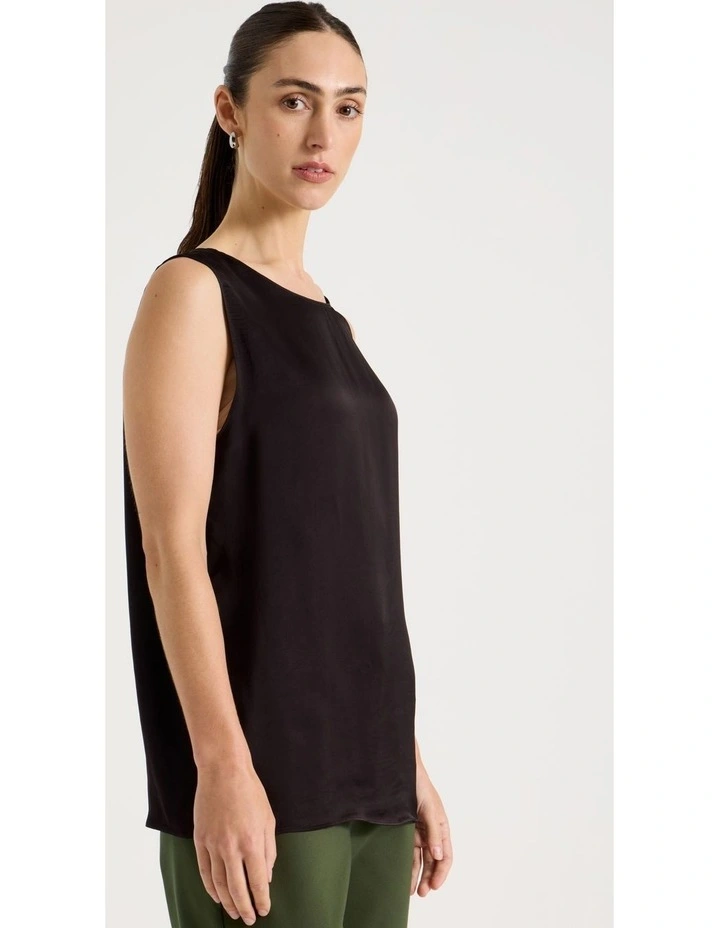 Sleeveless Viscose Twill Top in Black image 2