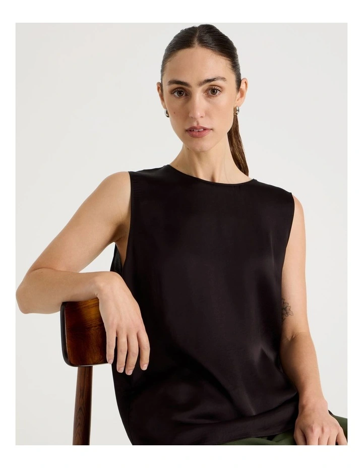 Sleeveless Viscose Twill Top in Black image 3