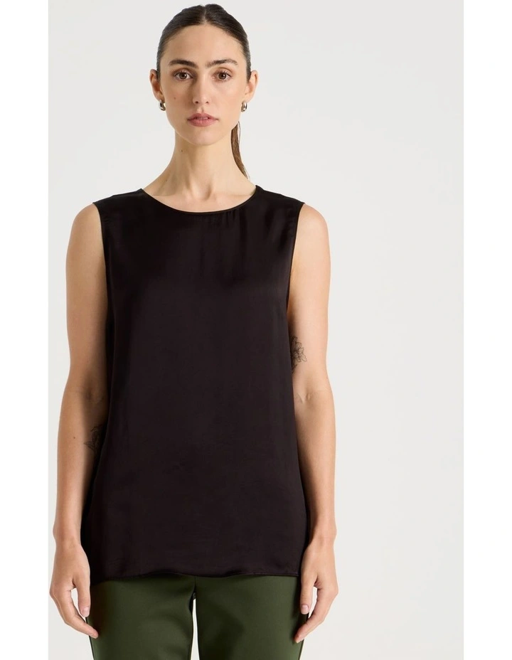 Sleeveless Viscose Twill Top in Black image 5