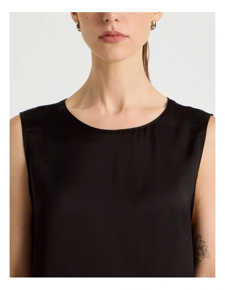 Sleeveless Viscose Twill Top in Black image 7