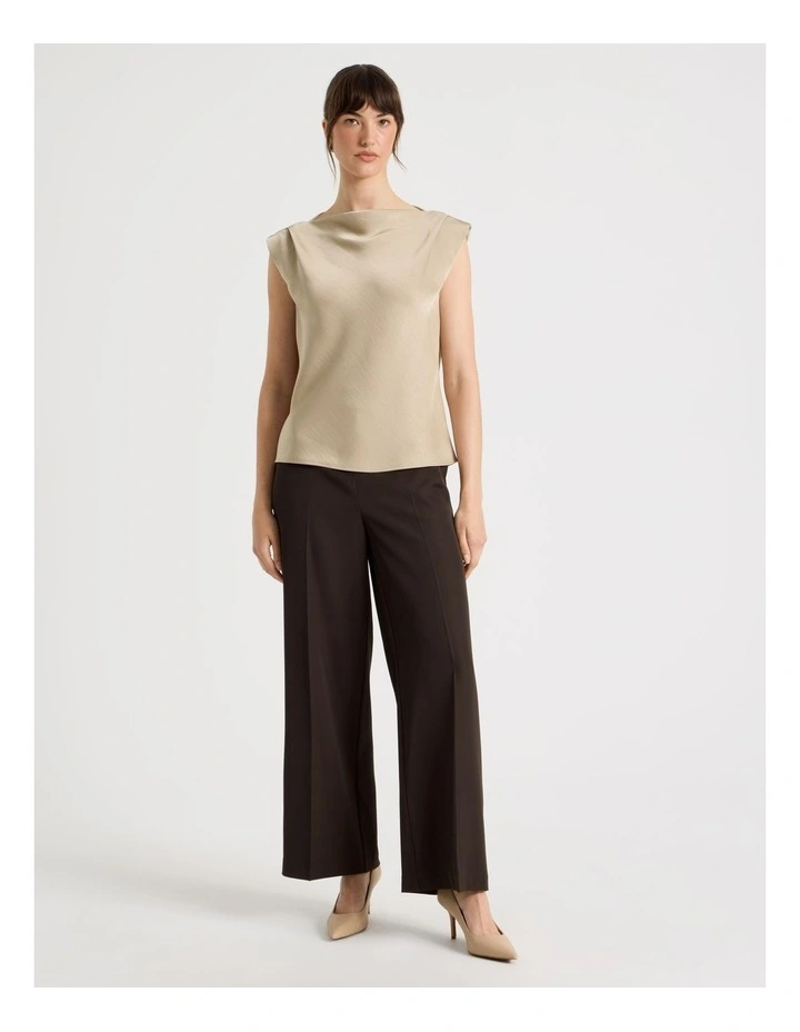 Sleeveless Poly Satin Top in Stone image 2