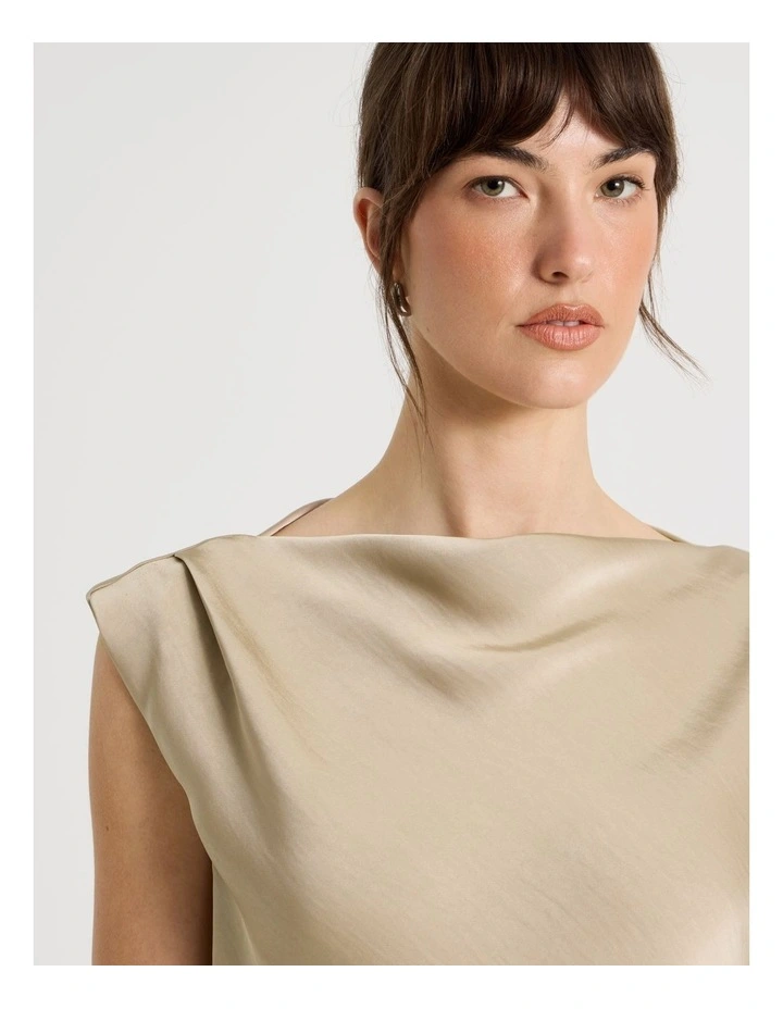 Sleeveless Poly Satin Top in Stone image 3