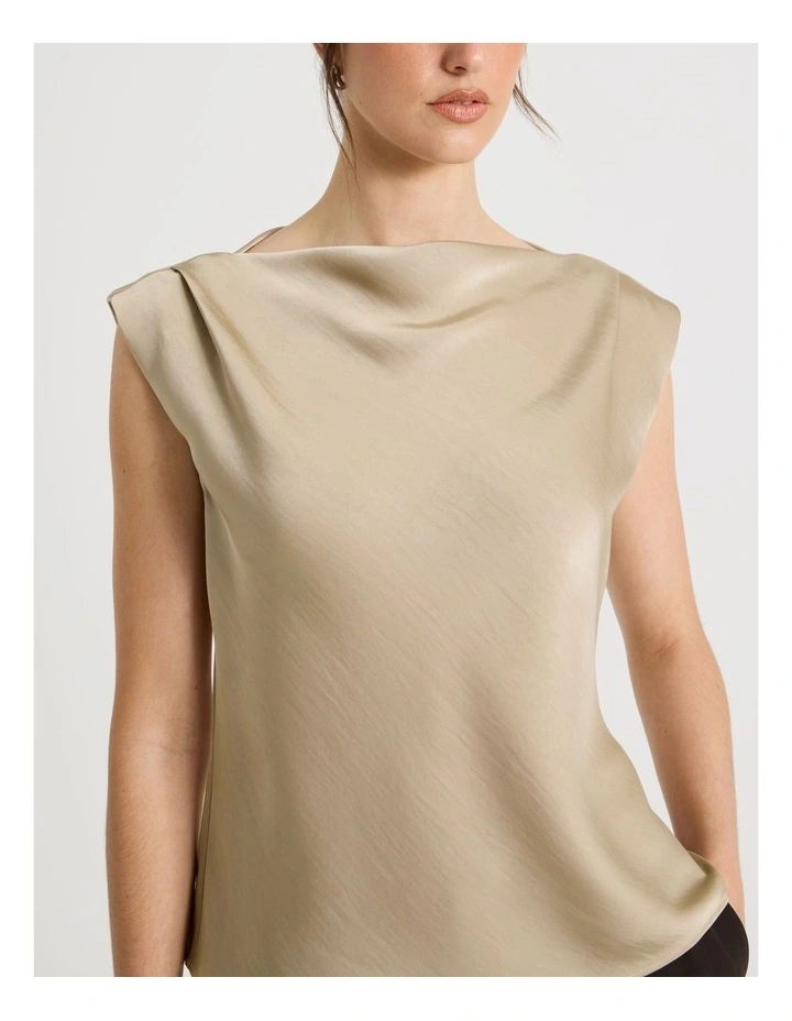 Sleeveless Poly Satin Top in Stone image 4