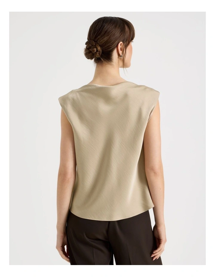 Sleeveless Poly Satin Top in Stone image 5