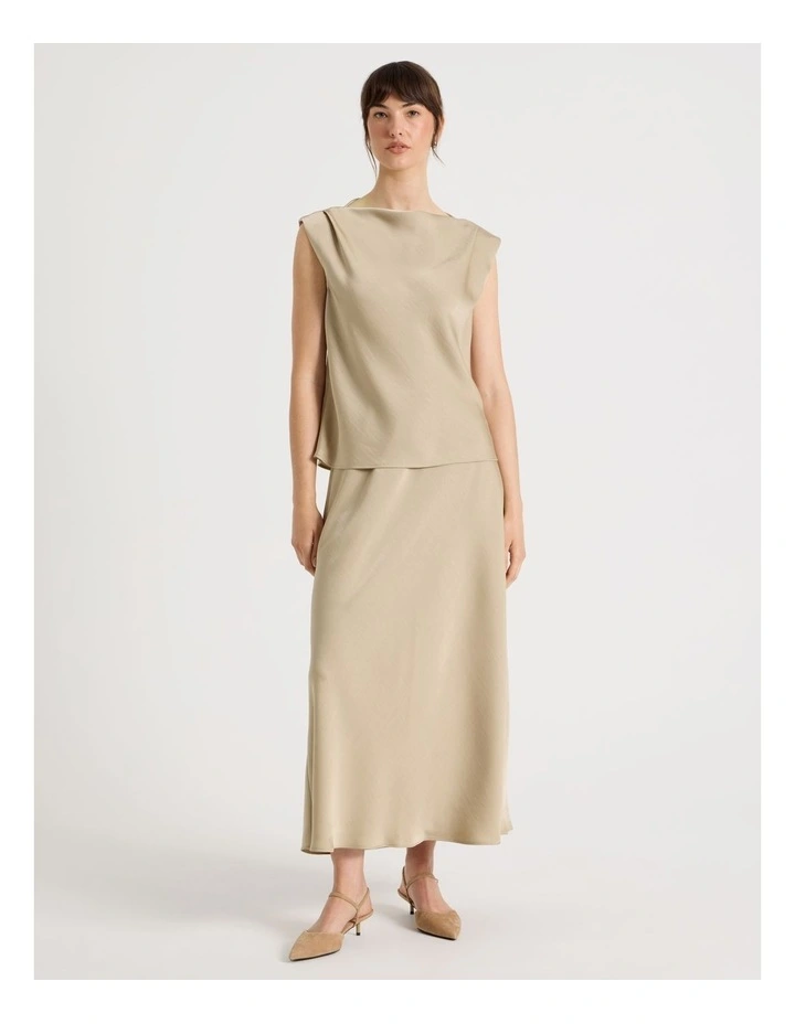 Sleeveless Poly Satin Top in Stone image 6