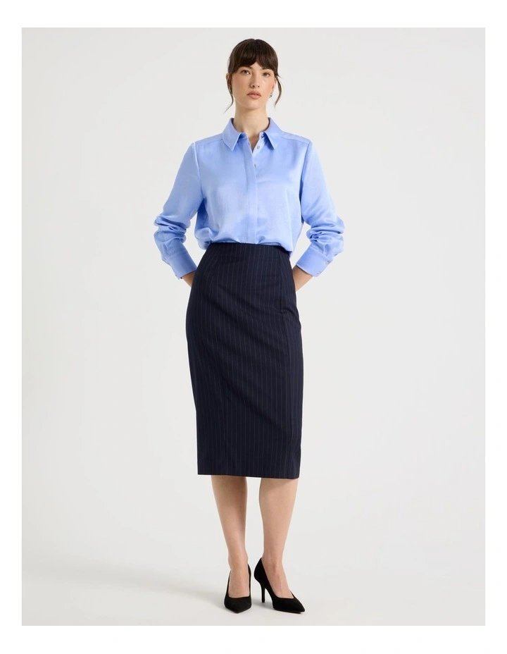 Long Sleeve Double Faced Satin Shirt in Cornflower image 7