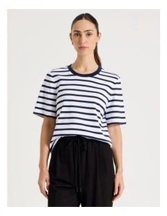 Cropped Short Sleeve T-Shirt in Black & White Stripe