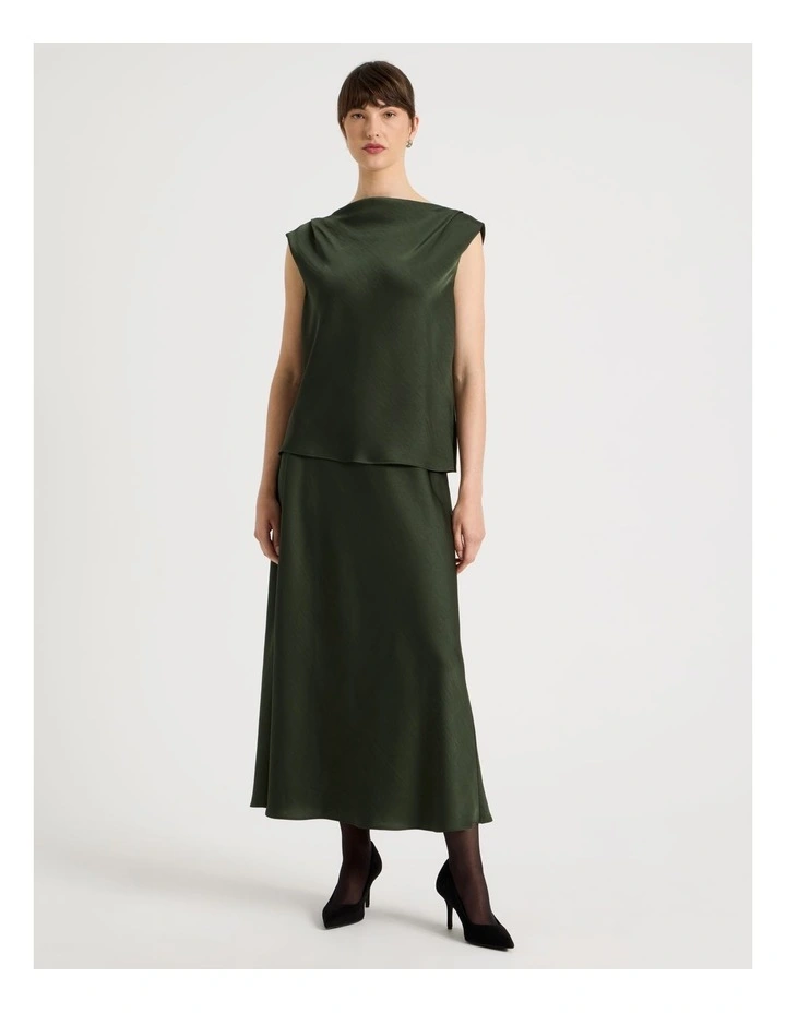 Sleeveless Poly Satin Top in Dark Green image 2