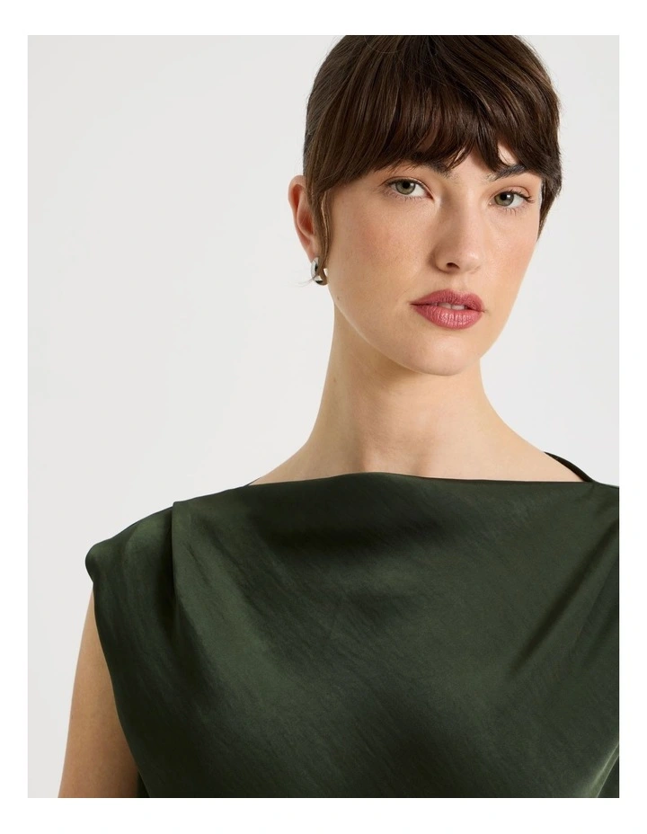 Sleeveless Poly Satin Top in Dark Green image 3