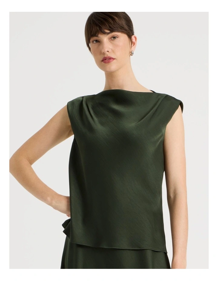 Sleeveless Poly Satin Top in Dark Green image 4