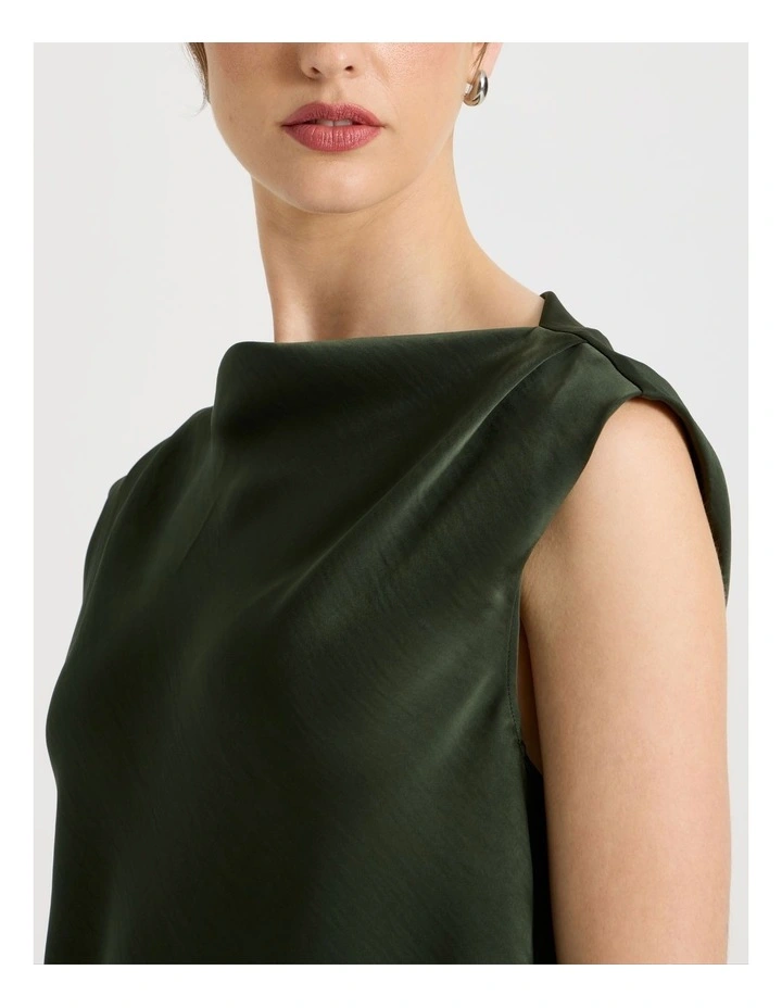 Sleeveless Poly Satin Top in Dark Green image 6