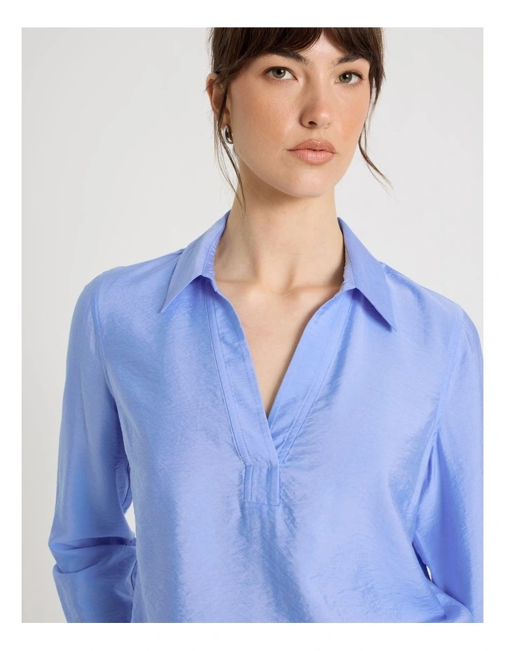 Viscose Crinkle Long Sleeve Top in Cornflower image 3
