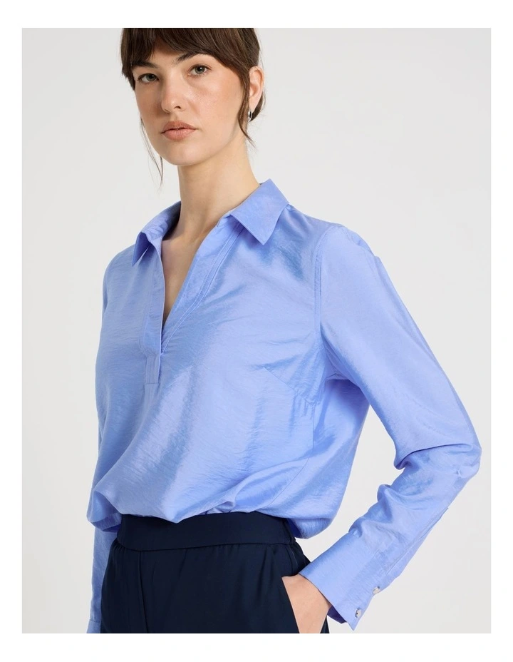 Viscose Crinkle Long Sleeve Top in Cornflower image 4