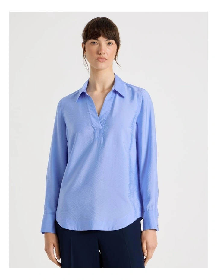 Viscose Crinkle Long Sleeve Top in Cornflower image 5