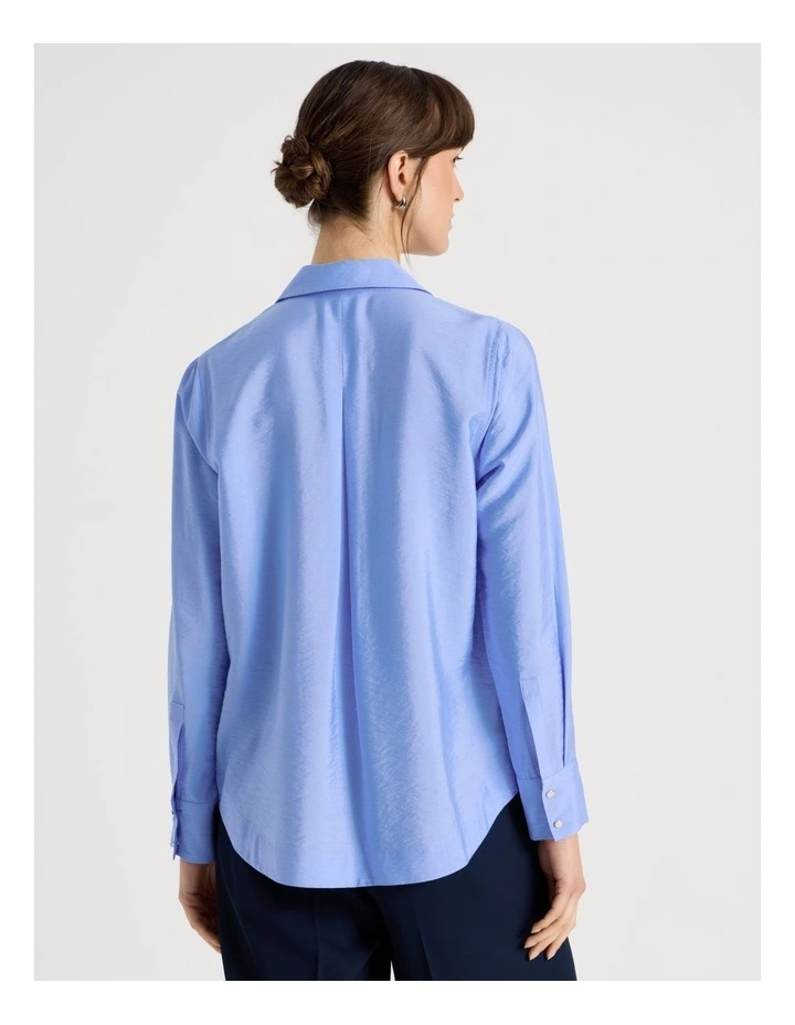 Viscose Crinkle Long Sleeve Top in Cornflower image 6