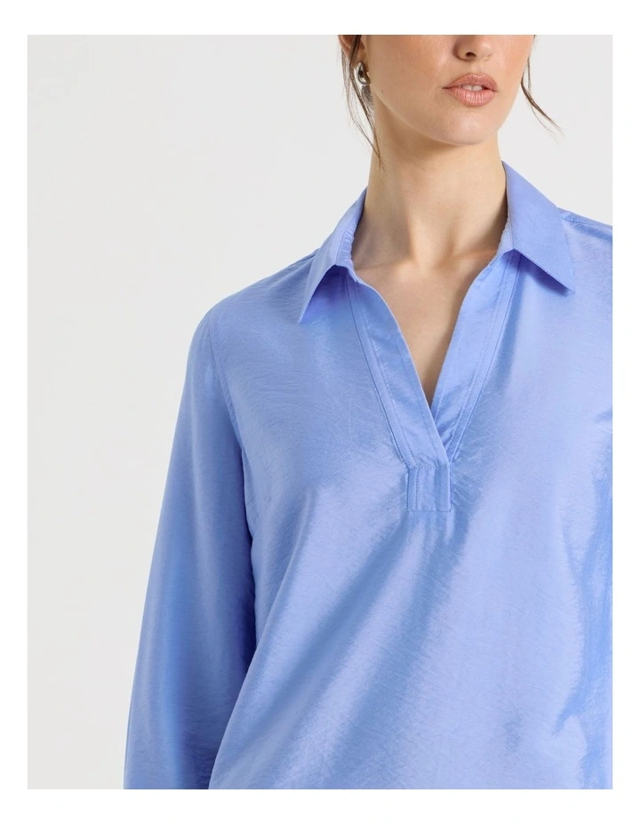 Viscose Crinkle Long Sleeve Top in Cornflower image 7