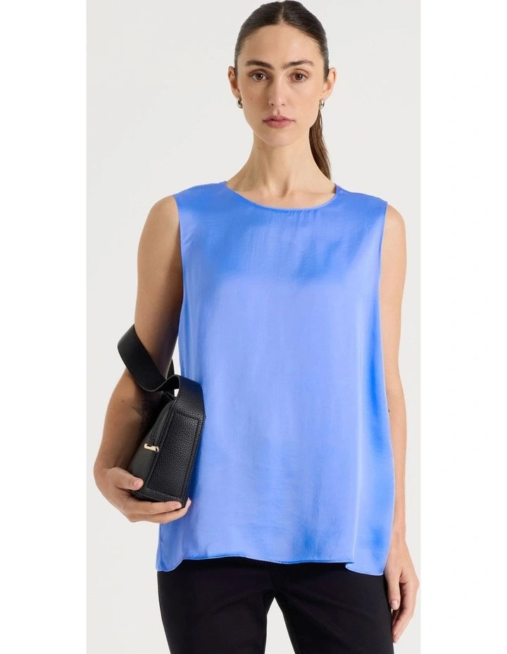 Sleeveless Viscose Twill Top in Cornflower image 1