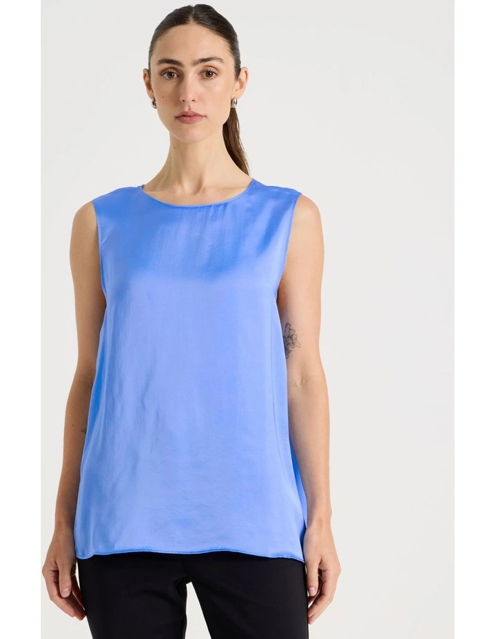 Sleeveless Viscose Twill Top in Cornflower image 3
