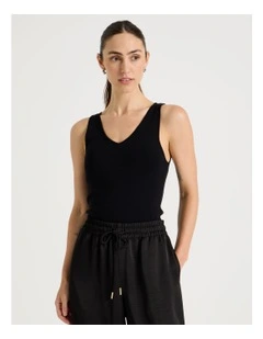 Sleeveless V Neck Knit in Black