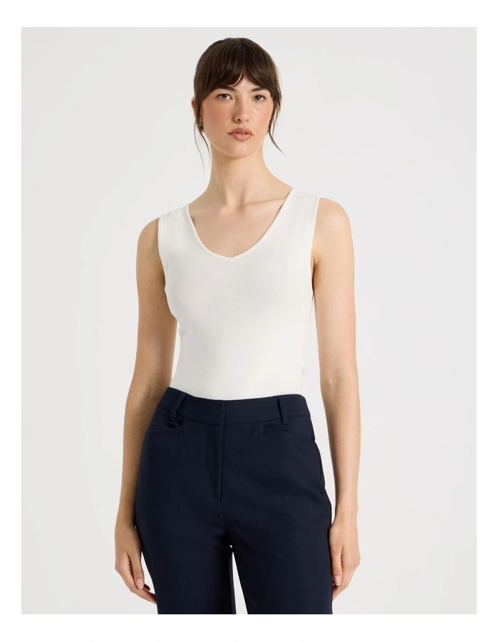 Sleeveless V Neck Knit in Ecru image 1