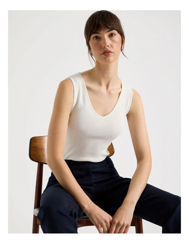 Sleeveless V Neck Knit in Ecru image 2