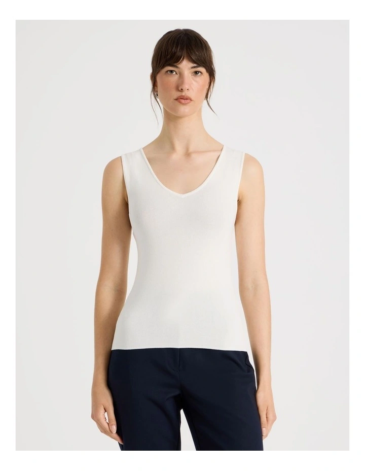 Sleeveless V Neck Knit in Ecru image 5
