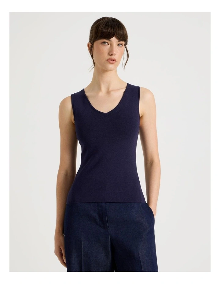 Sleeveless V Neck Knit in Navy image 4