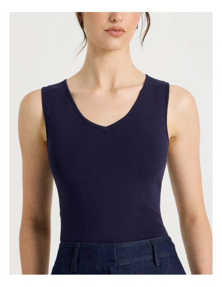 Sleeveless V Neck Knit in Navy image 6
