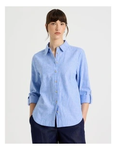 Long Sleeve Shirt in Coconut/Blue Stripe