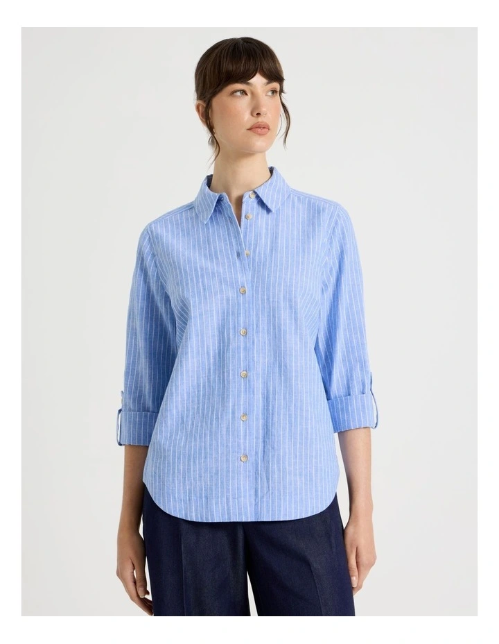 Long Sleeve Shirt in Coconut/Blue Stripe image 4
