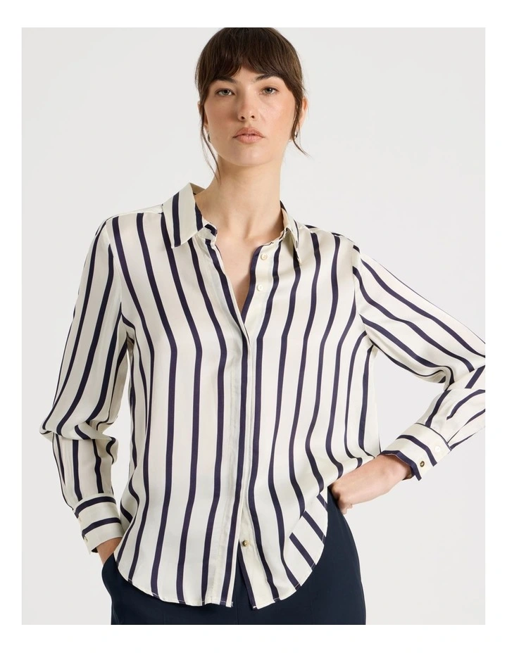 Long Sleeve Stripe Shirt in Navy and White Stripe image 1