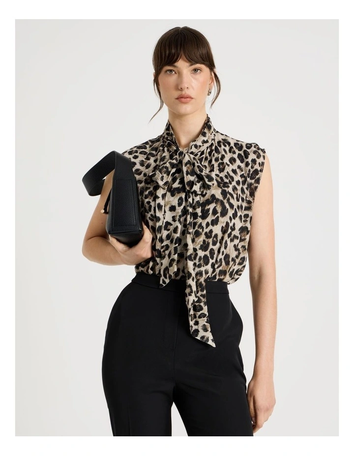 Sleeveless Georgette Top with Animal Print image 1