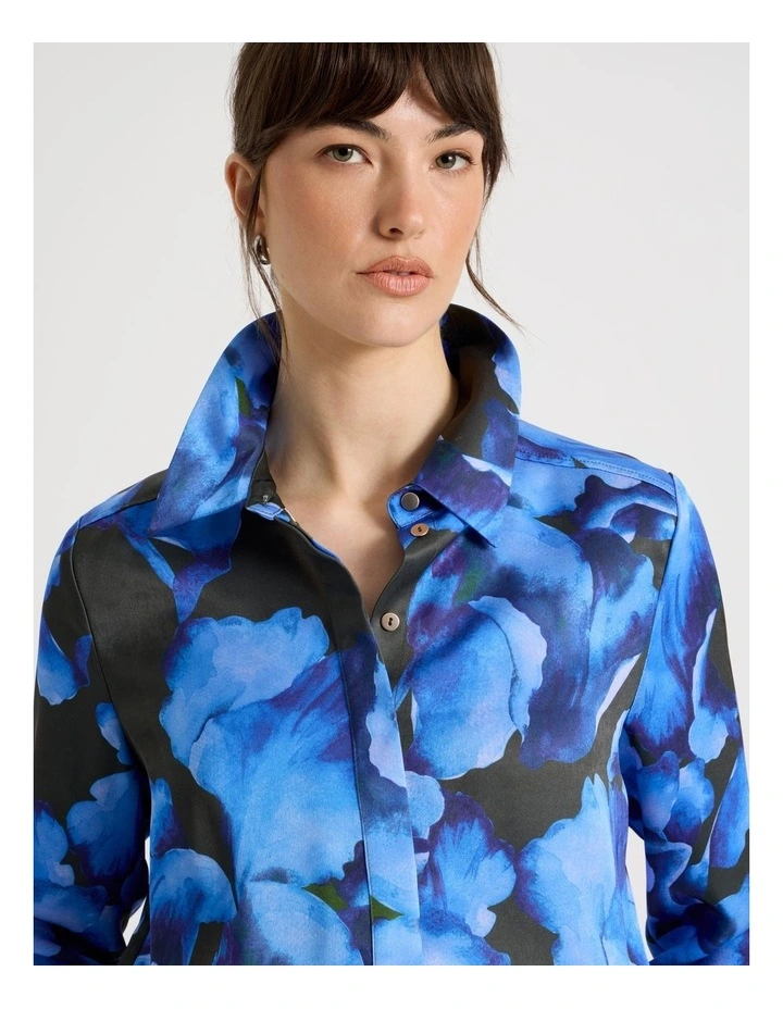 Long Sleeve Double Faced Satin Shirt in Water Floral Print image 2