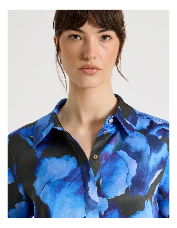 Long Sleeve Double Faced Satin Shirt in Water Floral Print image 7