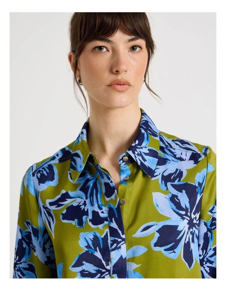 Long Sleeve Double Faced Satin Shirt in Painterly Floral Print image 2