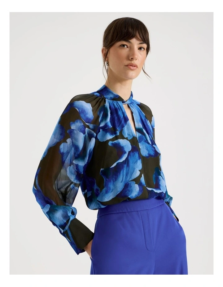 Long Sleeve Georgette Top in Water Floral Print image 1