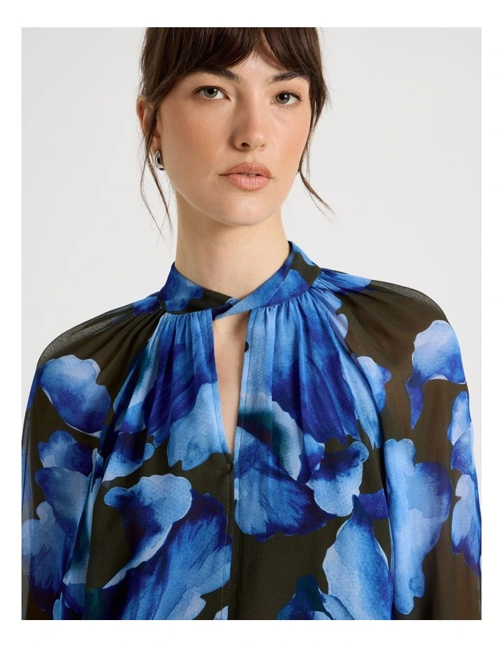 Long Sleeve Georgette Top in Water Floral Print image 2