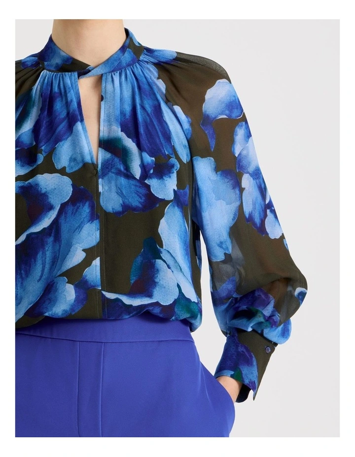 Long Sleeve Georgette Top in Water Floral Print image 4