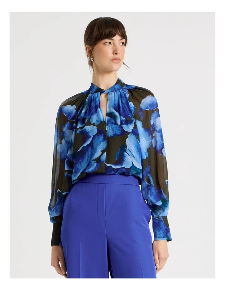 Long Sleeve Georgette Top in Water Floral Print image 5