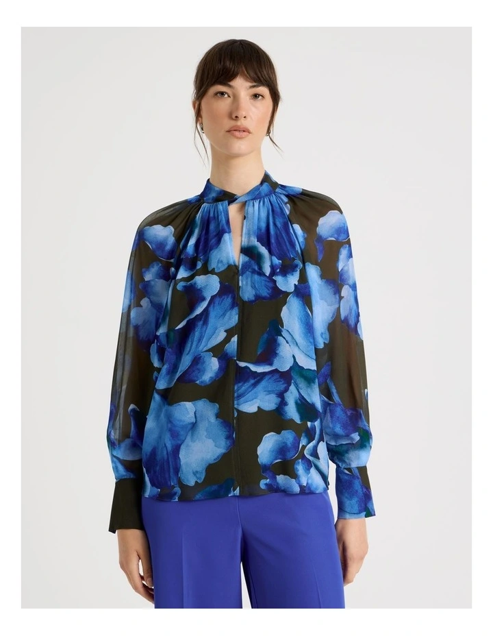 Long Sleeve Georgette Top in Water Floral Print image 7
