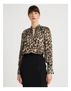 Long Sleeve Georgette Top in Animal Print
