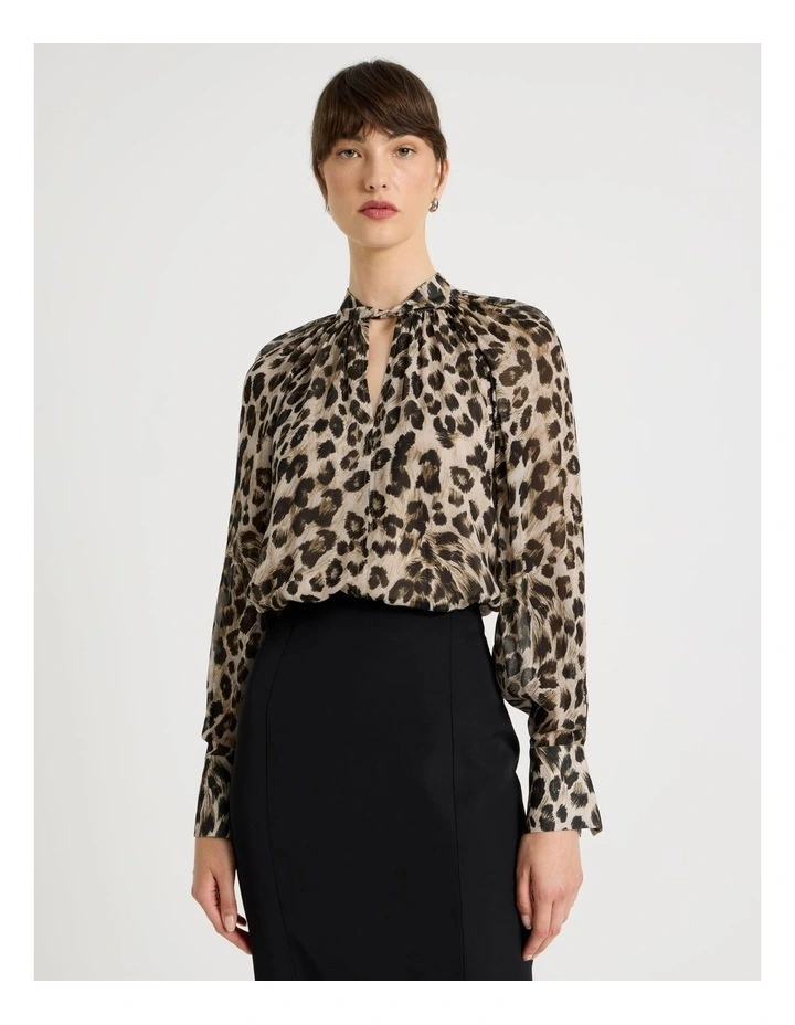 Long Sleeve Georgette Top in Animal Print image 1