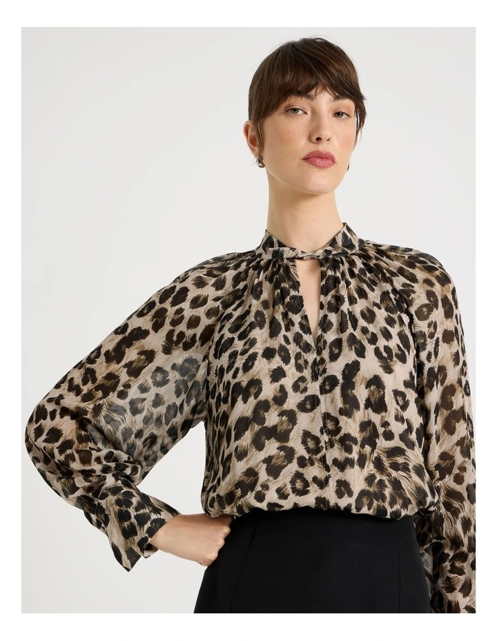 Long Sleeve Georgette Top in Animal Print image 2