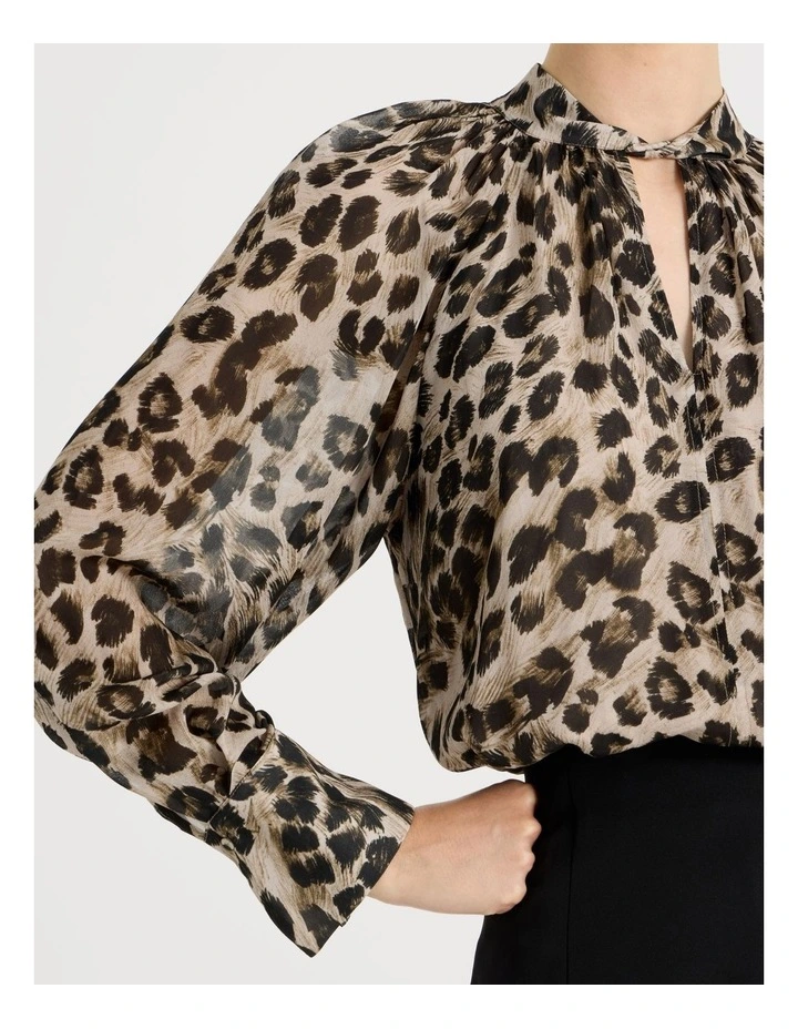 Long Sleeve Georgette Top in Animal Print image 7