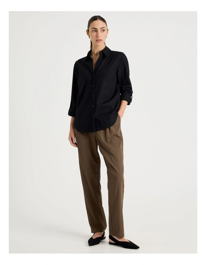 Linen Long Sleeve Shirt in Black image 2