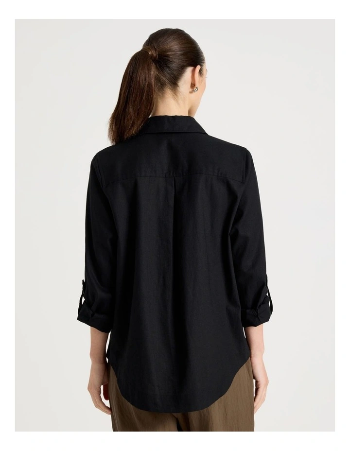 Linen Long Sleeve Shirt in Black image 6